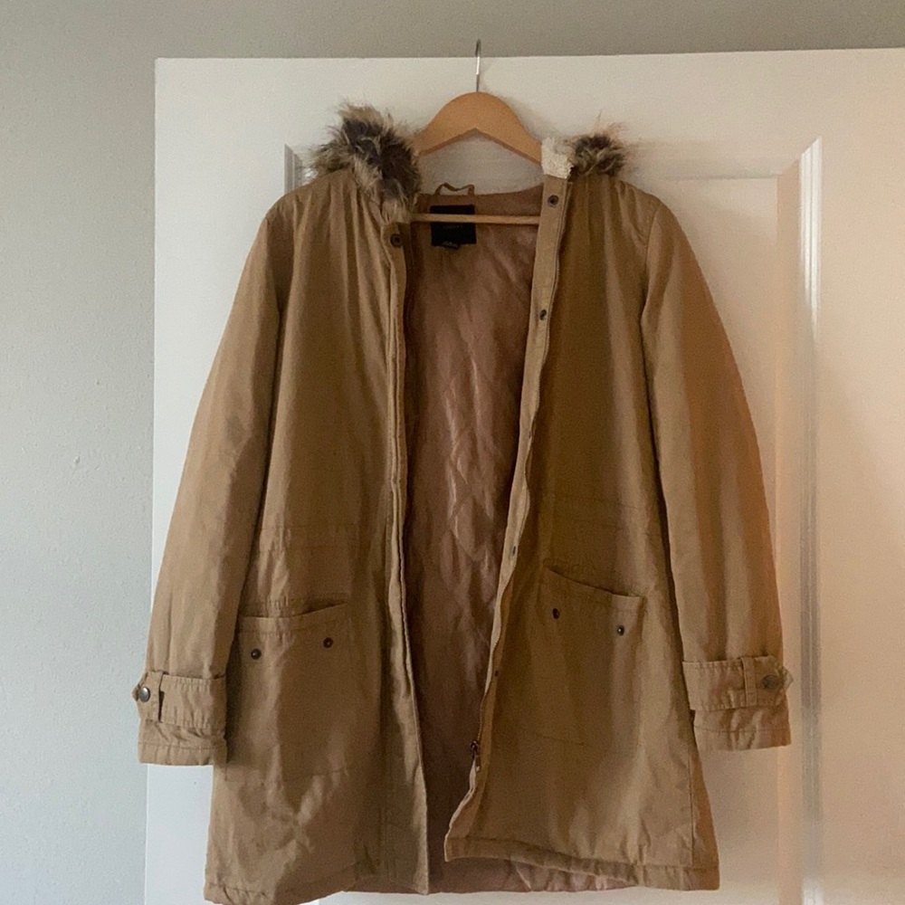 Forever 21 tan fur hooded jacket